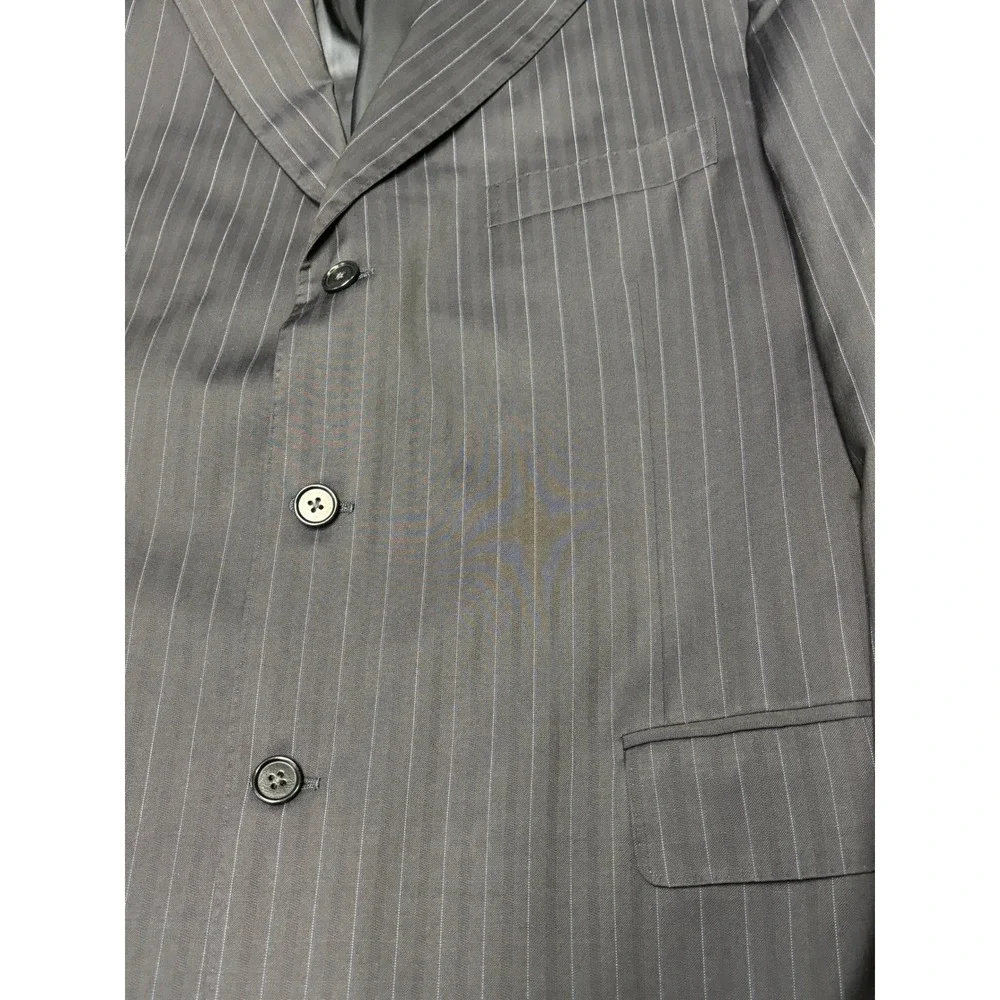 Canali‎ Mens Navy Blue Pinstripe Wool 3 Button Blazer Italy 56R UK 46 US
